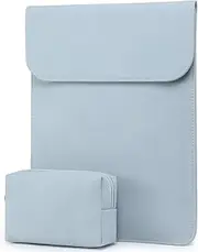 HYZUO 13.3-14 Inch Laptop Sleeve Bag for MacBook Pro 14 M3/M2/M1 Pro/Max A2992 A2918 A2779 A2442 2024-2021, MacBook Air 13 2017-2012, 13.8/13.5 Surface Laptop 7-1, Faux Suede Leather Case, Pale Blue