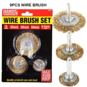 9Pcs Wide Flat Steel Wire Brush for Drills Brass Coated Rust Paint Remover 3Size
