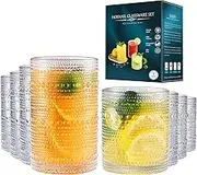 Vintage Hobnail Drinking Glasses Set of 8, Cocktail Glasses 14 oz and 12 oz, Cups for Kitchen, Beaded Glassware, Highball Glasses for Whiskey, Juice, Water, Beer