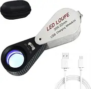 20x Magnifying Jewelers Loupe with Rechargeable UV & LED Lights Magnifying Jewelry Loupe 22mm Optical Glass Lens Foldaway Design for Jewelry, Rocks, Coins