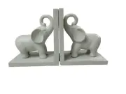 VTG White Glazed Ceramic Elephants Figurine Decorative Bookend Set - Home Decor