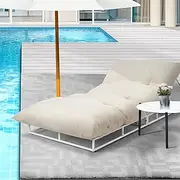 Livsip Sun Lounge with Removable Cushion Outdoor Furniture Day Bed and Table Set White