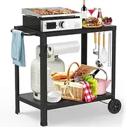 31.5x20in Double-Shelve Grill Table, Outdoor Grill Cart for Blackstone Griddle, Movable Pizza Oven Table for Outside Patio, Kitchen Cooking Food Prep Table for Party, Bar, Camping