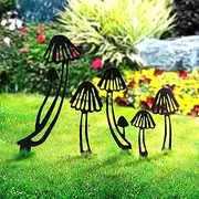 KOLYMAX 5PCS Metal Mushroom Yard Art - Garden Decorative Stake, Hollow Out Mushrooms Silhouette Statue Decor for Pathway, Floor, Garden, Lawn, Outdoor Decoration