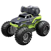 Remote Control Monster Truck All Terrain 4WD Amphibious RC Car and Boat with Water Spray Shooting Waterproof Toy Gift for Kids, Green