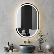 Embellir Oval LED Bathroom Mirror, 50x75cm Wall Mirror with Anti-Fog Technology, Vanity Mirrors with 3 Colors Temperature,Shower Mirror with Lights,Wall Mounted Makeup Mirror, Tempered Glass