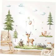 Forest Animal Tree Wall Decals, Watercolor Pine Tree Wall Stickers Peel Stick