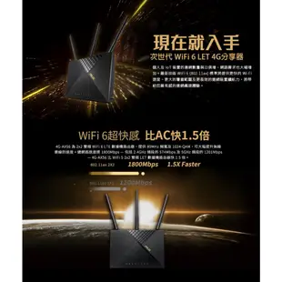 ASUS 華碩 4G-AX56 AX1800 雙頻 WiFi6 LTE 無線路由器 分享器 SIM卡