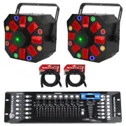 2 Eliminator Furious Three RG Moonflower/Wash/Laser Effect Lights+DMX Controller