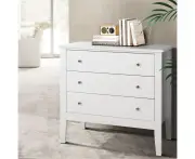 White 3 Drawer Chest Classic Design Solid Wood Legs Smooth Runners 80x40x76cm