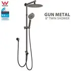 Gun Metal Round Twin Rain Shower Head Set Handheld Sliding Rail Wall Elbow DIY