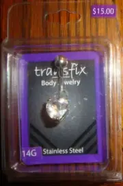 transfix Body Jewelry 14G Stainless Steel Clear Heart Belly BCVFGB860-MEI NEW