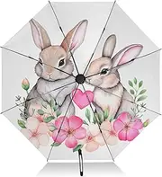 [RPLIFE] Umbrella, Auto Open Close Umbrellas for Rain Compact Windproof, Compact Size for Backpacks/Handbags - for Travel, Watercolor Gray Bunnies White