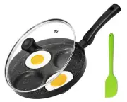 Egg Frying Pan, 4-Cup Nonstick Fried Egg Pan, Aluminum Egg Cooker Pan with Li...