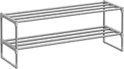 SONGMICS Shoe Rack, 2-Tier Shoe Organizer, Metal Storage Shelf, Upright or Upside Down, for 12-15 Pairs, Stackable, for Entryway, 11.8 x 36.2 x 13.4 Inches, Gray ULSA012G01