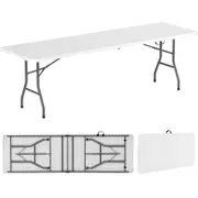 Costway 245cm Outdoor Portable Folding Picnic Table Patio Large Tabletop Dining Desk w/Carrying Handle/Safe Lock White
