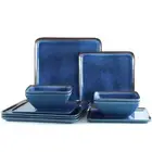 12pcs Melamine Dinnerware Lightweight Square Royal Blue Sets For 4 Outdo Rv