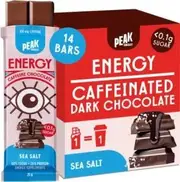 PEAK CHOCOLATE Caffeine Chocolate Bar Energy Sea Salt 25g x 14 Display