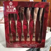 NEW ROYAL ALBERT OLD COUNTRY ROSES 6PC SPREADERS Goldtone Accents /Stainless