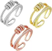 [Poemtian] 3 Pcs Triple-Spin Ring Adjustable Spinner Ring Triple Fidget Ring Fidget Ring Anti Anxiety Ring for Stress Relief