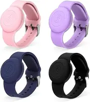 4pcs Kids Bracelet Watchband for Airtag, Waterproof Full-Cover Watch Wristband Adjustable Silicone GPS Tracker Holder Hidden Watch Wrist Band for Apple Air Tag