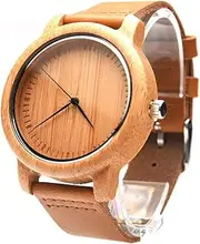 [Beaupretty] 1PC Men Bamboo Wristwatch with Leather Band Casual Vintage Style Wooden Watch for Men Includes Box Lightweight and Durable Design for Any Occasion