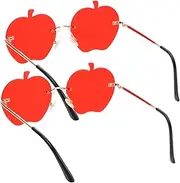 SAFIGLE 2 Pairs Rimless Apple Glasses Glasses Party Sunglasses Fun Sunglasses Women Disco Party Eyeglasses Frameless Eyeglasses Red