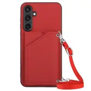 For Samsung Galaxy S23 FE Case Skin-touch Leather+TPU Kickstand Phone Cover with Shoulder Strap