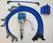 Ford 289 302 BLUE SMALL CAP PRO-BILLET Distributor + SPARK PLUG WIRES + 50K COIL