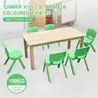 120x60cm Wooden Pinewood Timber Kids Study Table & 6 Green Plastic Chairs Set