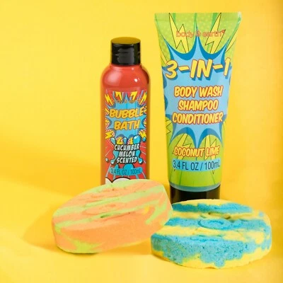Pop Boom 4-Piece Bath Set - Body & Earth Coconut Lime - Cucumber +Melon Scented