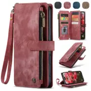 For iPhone 16 15 14 13 12 11 Pro Max XS 8 Zipper Wallet Case Flip Leather Cover