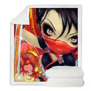 Faces of Faery #185 Ninja Girl and Fire Dragon Throw Blanket