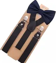 [SLEDEZ] Men's Suspender Bow Tie Set Wedding Best Man Back Tie Set (Color : Blue, Size : Free Size)