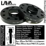2PC 25MM THICK 5X130 71.5MM C.B WHEEL SPACER+14X1.5 BOLT FIT AUDI VW PORSCHE (for: Audi)