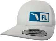Florida State Snapback Trucker Hat, White with Turquoise FL Logo