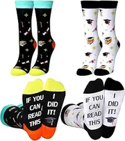 [Baderke] 2 Pairs Novelty Graduation Socks for Graduate If You Can Read This I Did It Socks Novelty Funny Gifts Crew Socks for Women Men, As the Picture Shown, Medium
