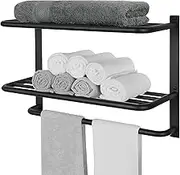 Towel Rack for Bathroom, DEWVIE 22 Inch Tower Holder with Tower Bars, SUS 304 Stainless Steel Lavatory Bath Towel Shelf Towel Hanger Wall Mount, 3-Tier (Matte Black)