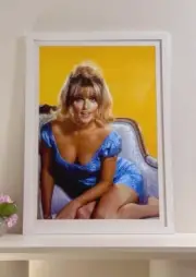 Framed Sharon Tate Wall Art Print – Vivid Yellow & Blue | 64x90cm | Framed White