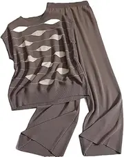 [HEYDHSDC] Women Lazy Style Loose Knit Two-Piece Set O-Neck Sleeveless Water Wave Vest High Waist Wide Leg Pants