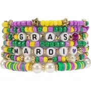 Mardi Gras Bracelet Polymer Clay Bead Heishi Surfer Set Heart Charm