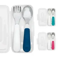 在飛比找樂天市場購物網優惠-美國 OXO tot 不鏽鋼隨行叉匙組/餐具組(4色可選)附