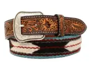 3D Western Mens Belt Leather Tooled Floral Wool Blanket Fabric Brown D100013102