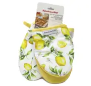 Set/2 Kitchen Aid Cotton Mini Oven Mitt Lemons Yellow & Green