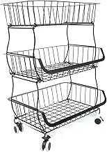 CIYODO 1 Set Three Layer Kitchen Storage Cart Multi Purpose Rolling Trolley with Frame Easy to Move for Organizing Kitchen Pantry with Wheels