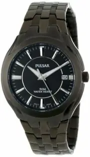 NEW Pulsar PXHA27 Mens Classic Stainless Steel Black Dress Band & Dial Watch 50M
