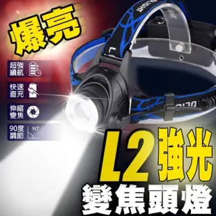 爆亮 L2 強光變焦 IPX4防水頭燈(頭燈 登山頭燈 釣魚頭燈 露營頭燈 工作頭燈 探照燈 照明燈)