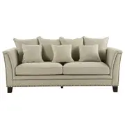 [Florabelle Living] Manhattan 3 Seat Sofa W/ Studs Beige Linen Blend