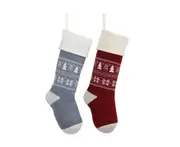 C07 2PCS 46CM Knitted Christmas Gift Bag Yarn Candy Bag Decorative Socks Family Christmas Pendant Retro Snowflake Christmas Stocking