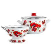 Enamel Aluminum Casserole & Colander Pasta Set with Complimentary Cotton Kitc...